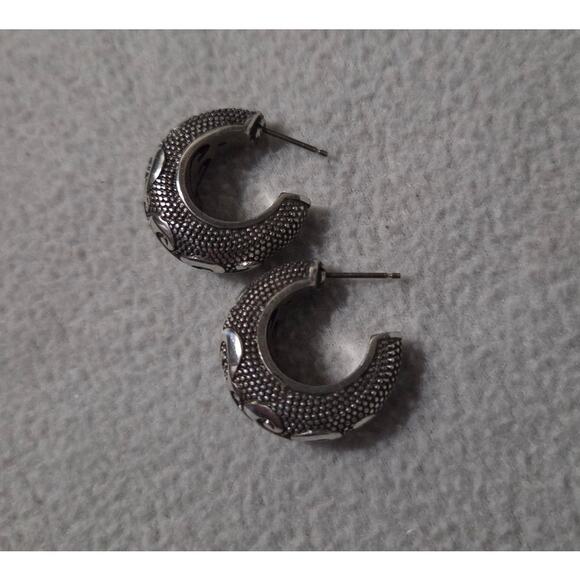 BRIGHTON Chunky Silver Hoop Earrings Swirl Design Beading Steampunk - Picture 3 of 13